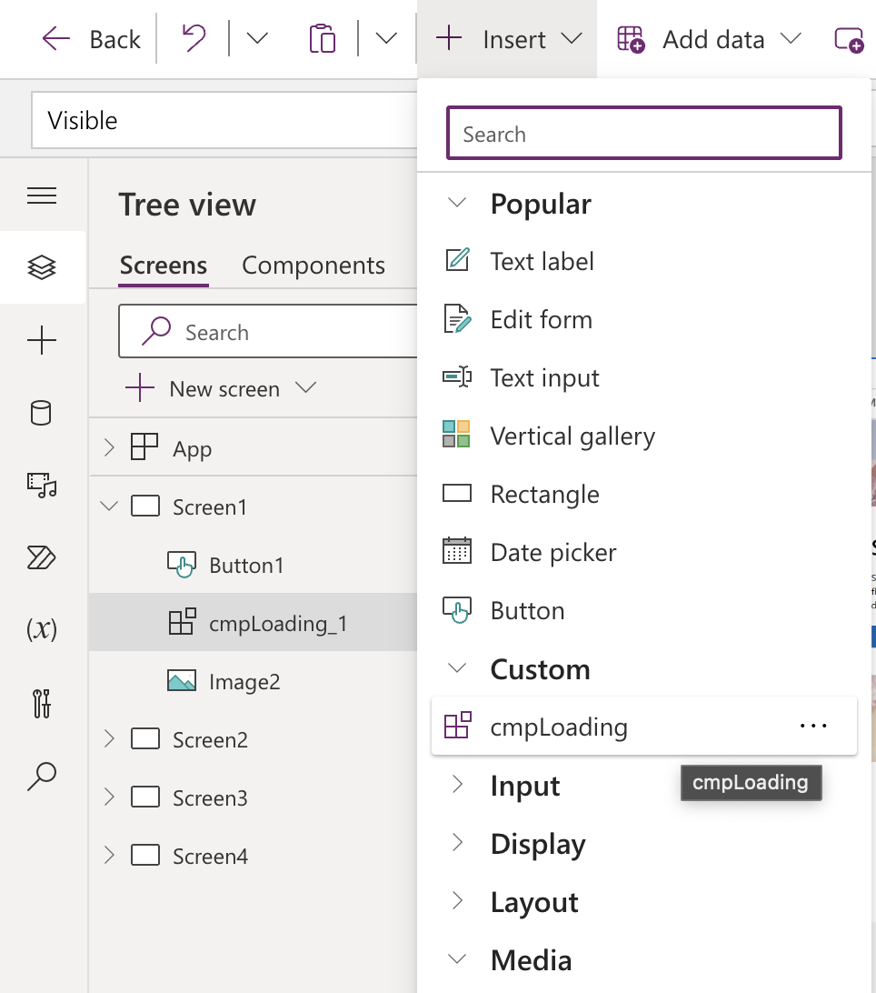 Inserting a custom component